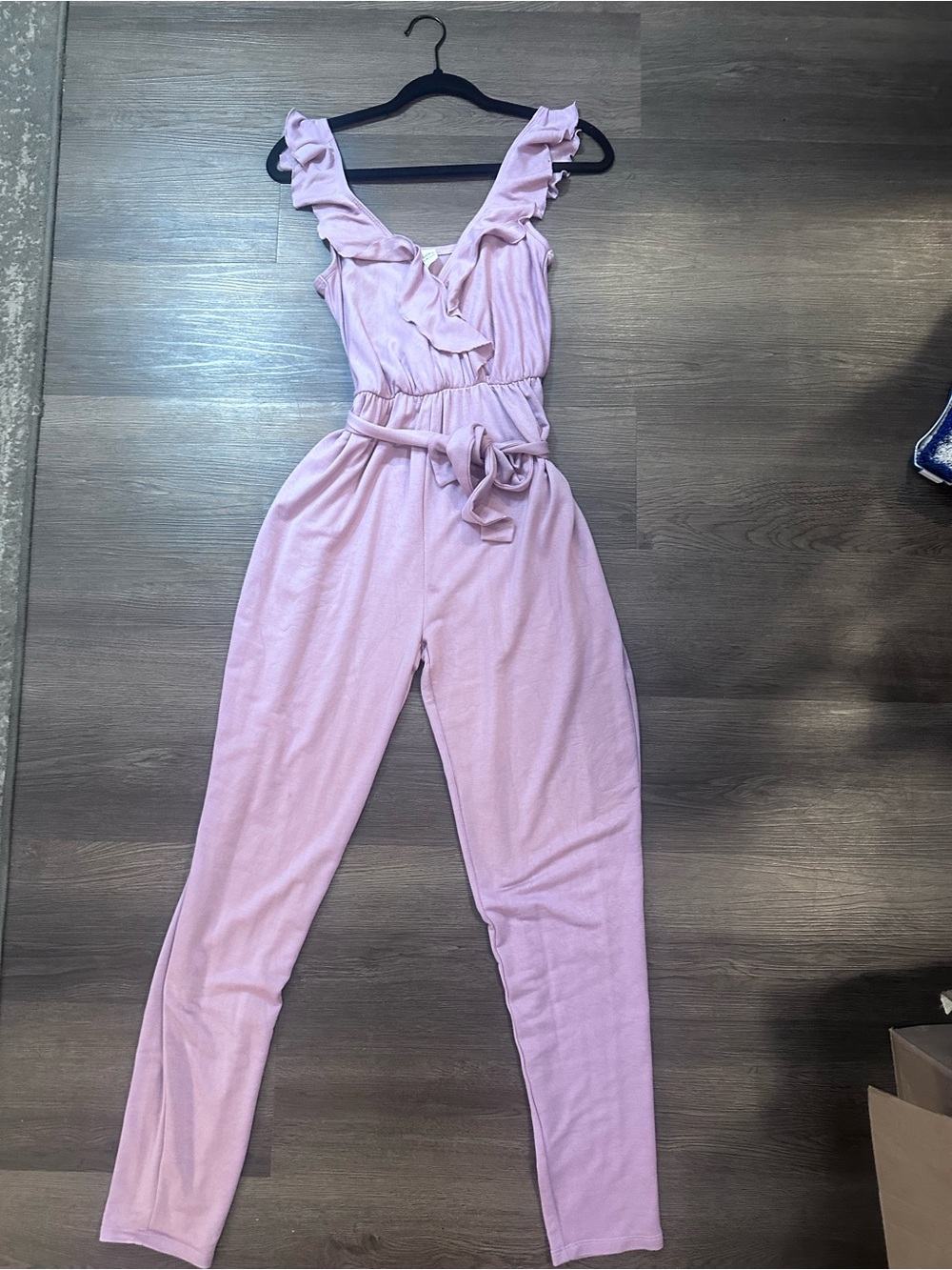 Love Vintage Mauve Ruffle Tie Waist Jumpsuit Small